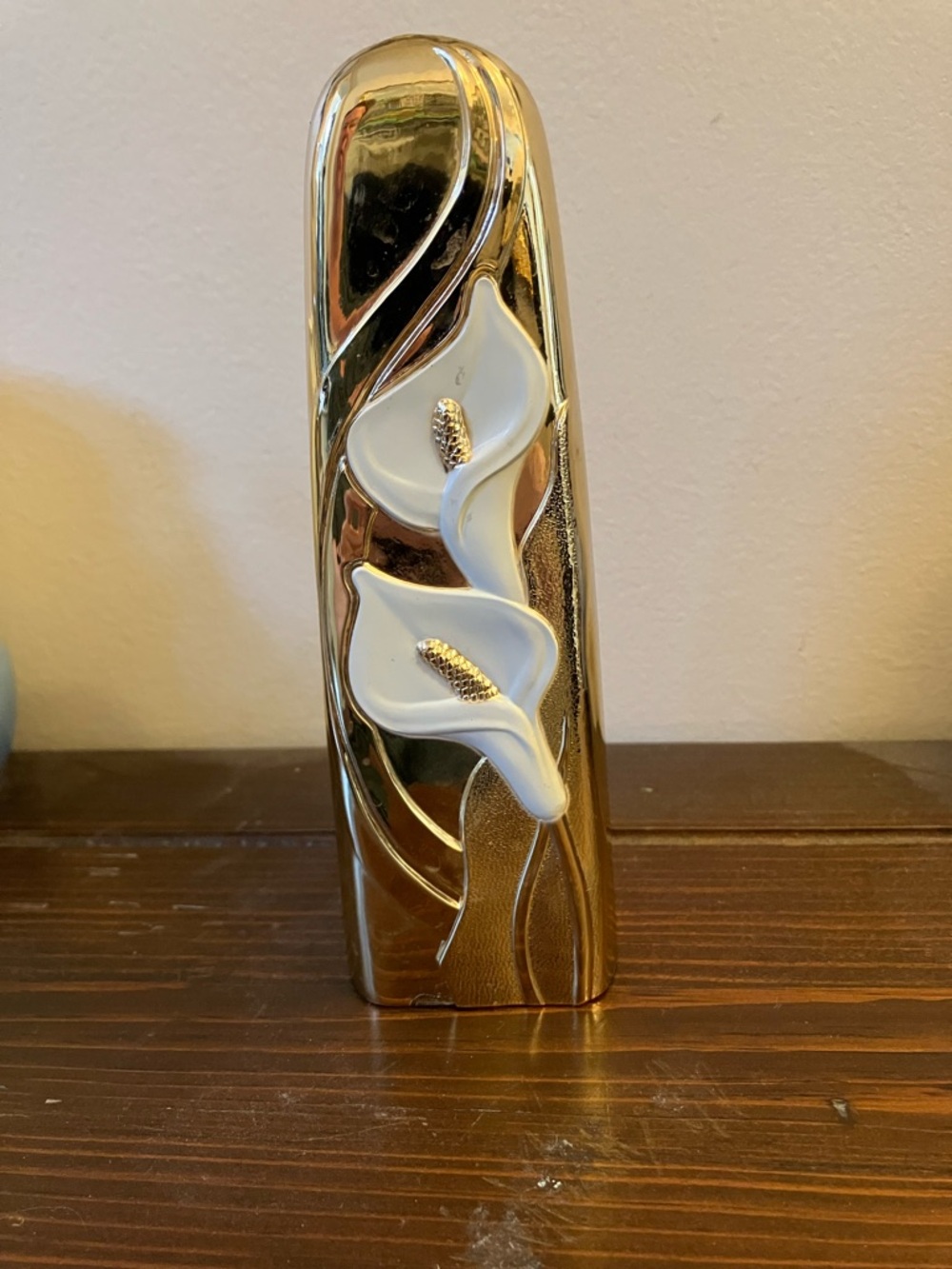 Gold Tone Bud Vase with White Calla Lily Accents
